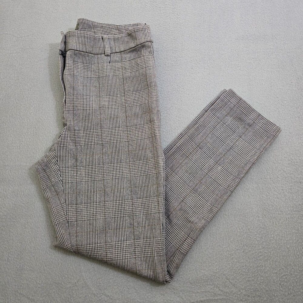 LOFT Women 4 Gray Check Mid Rise Curvy Skinny Dress Pants